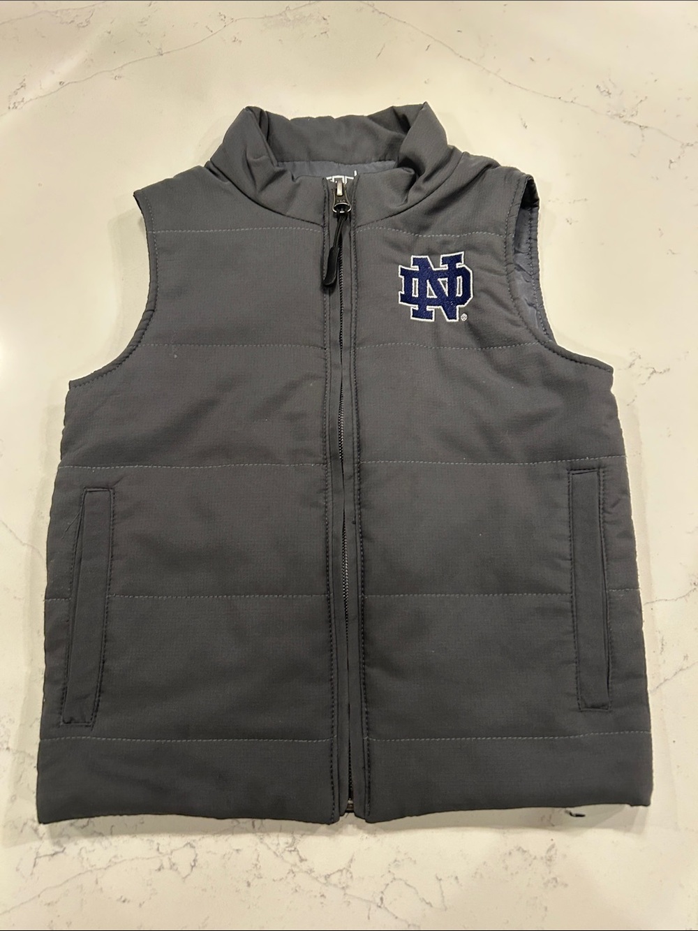 Kids Grey Quilted Vest with Notre Dame Logo